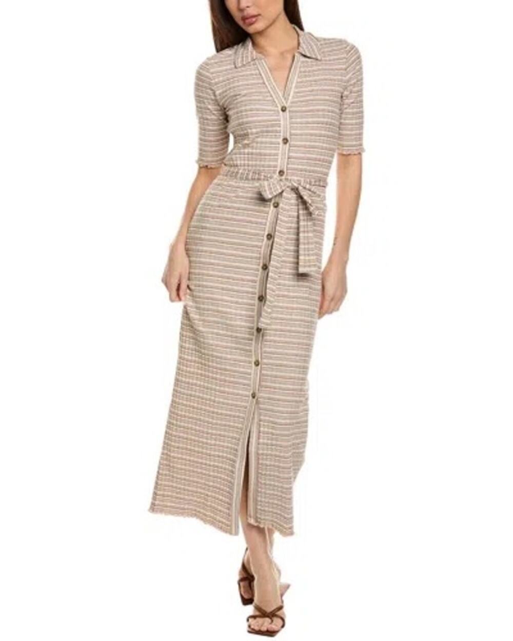 Nation LTD Women's XL Enise Maxi Dress Ribbed Belted Minimalist Contemporary